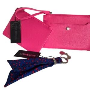 Brand New Steve Madden Wristlet/ Wallets 3 Pcs. Pink Box Set Scarf Keychain